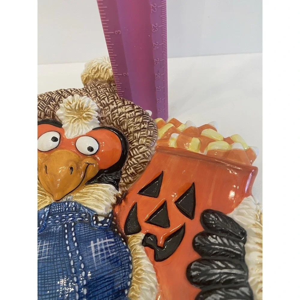 Fitz and Floyd Halloween Scary Crow 2002 Dish Rare Scarecrow Trinket Candy Bowl